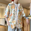 衬衣 夏季 日系复古宽松情侣款 柠檬印花衬衫 bf潮流满印百搭休闲短袖