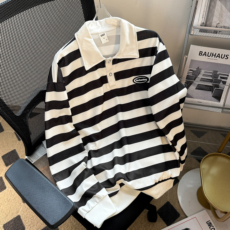 拼接撞色条纹POLO衫卫衣