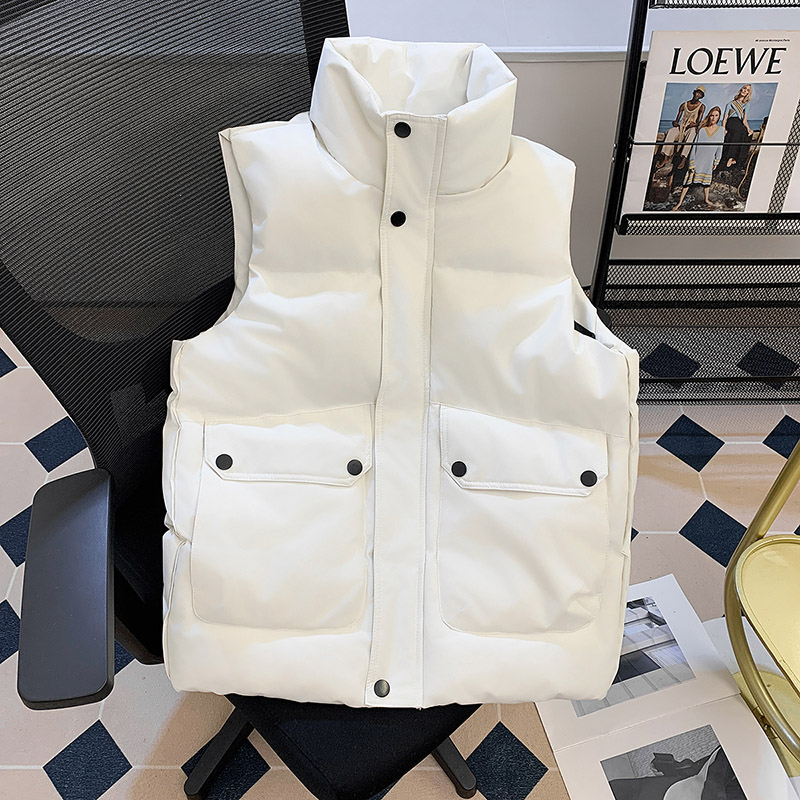 纯色立领男士马甲外套冬季新款工装坎肩无袖马褂羽绒棉背心帅气潮