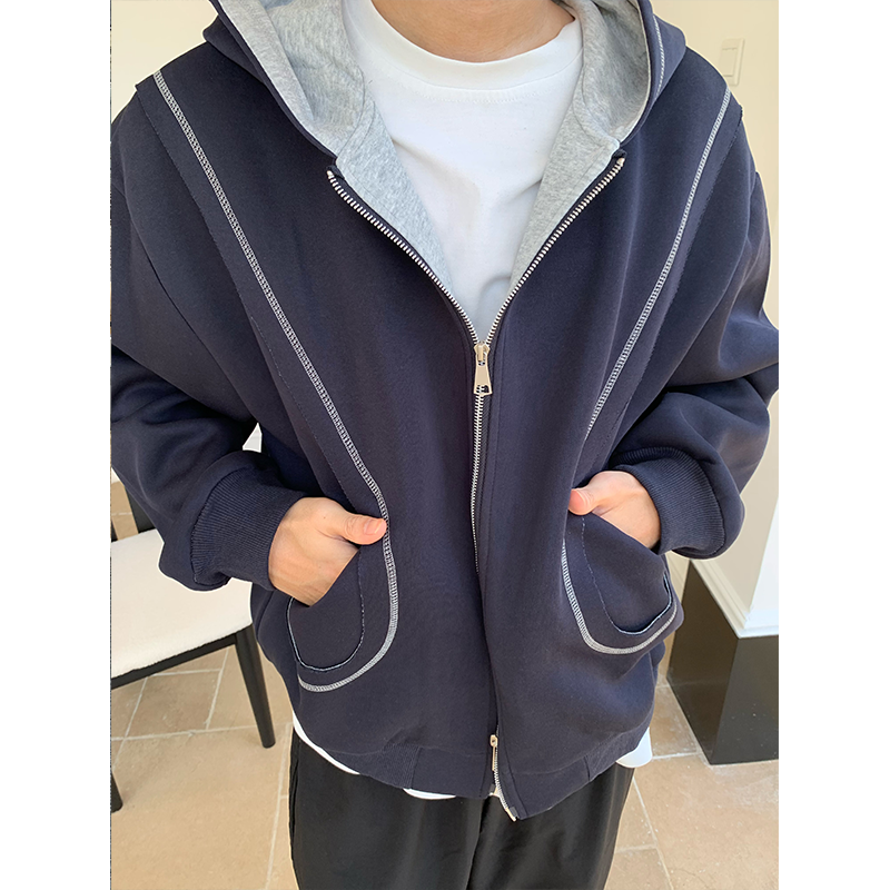 美式重磅空气层双拉链开衫连帽卫衣外套男女宽松廓形休闲帽衫上衣