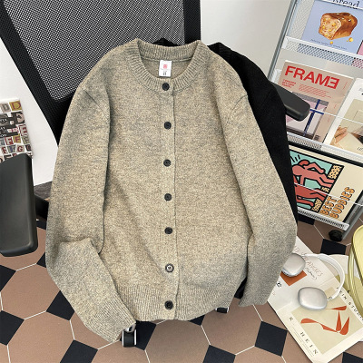 高级感开衫纽扣毛衣男款cleanfit纯色百搭秋冬季圆领针织衫外套潮