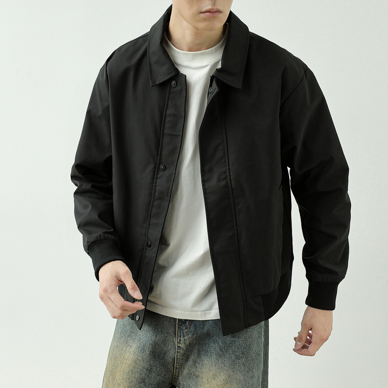 纯色翻领哈灵顿夹克男装复古工装风休闲短款通勤宽松休闲潮流外套