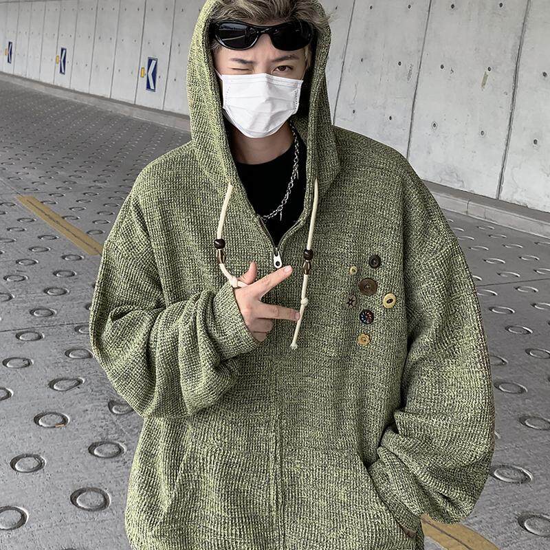 开衫美式设计感针织外套短款连帽