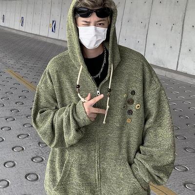 开衫美式设计感针织外套短款连帽