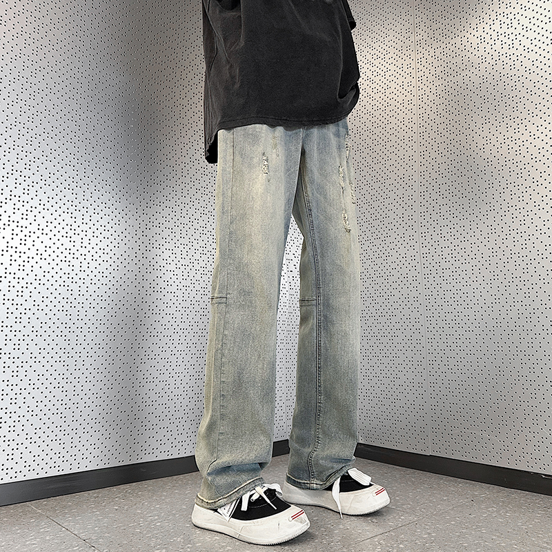 流行复古拉链工装中腰牛仔裤