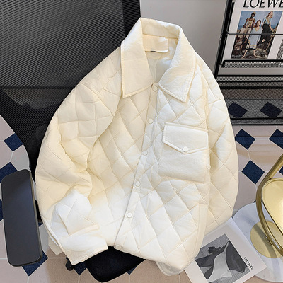 纯色面包服羽绒棉衣男女高街小众设计菱形格棉服外套保暖加厚棉袄