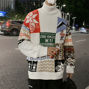高领小熊针织衫 保暖设计感宽松加厚线衣ins潮流 毛衣男女秋冬新款