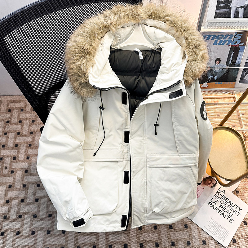 座山雕工装大毛领羽绒棉衣男女冬季加厚保暖连帽派克服棉袄外套潮