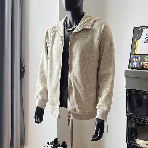 国潮开衫拉链连帽灰色卫衣男女潮牌冬装加绒加厚上衣帽衫运动外套