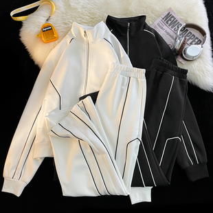 早秋休閑開衫 男士 寬松設計垂感闊腿褲 搭配兩件套 立領夾克運動套裝