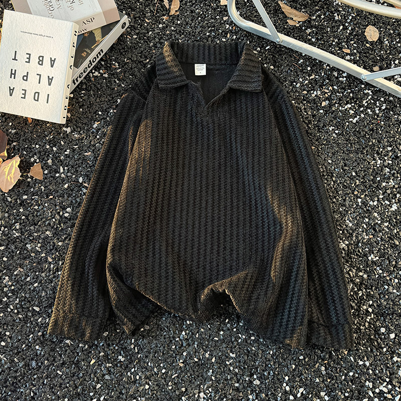 小香风千鸟格长袖T恤男女春秋季美式复古宽松polo翻领卫衣体恤衫