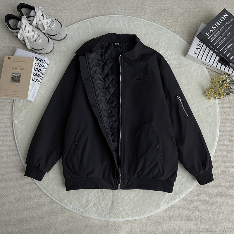 冬季重磅夹棉加厚棉衣男横纹cleanfit宽松保暖休闲棒球服夹克外套