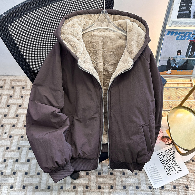 重磅仿貂毛连帽座山雕棉服男女款冬季加厚保双面穿毛茸棉袄子外套