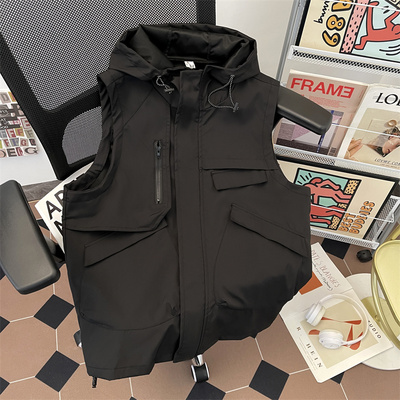 春夏季户外机能工装马甲男款多口袋设计感拉链外套登山服防水连帽