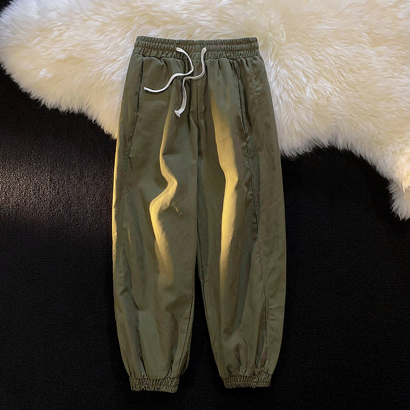 垂感青少年纯色束脚宽松休闲裤男oversize松紧腰抽绳潮牌简约长裤