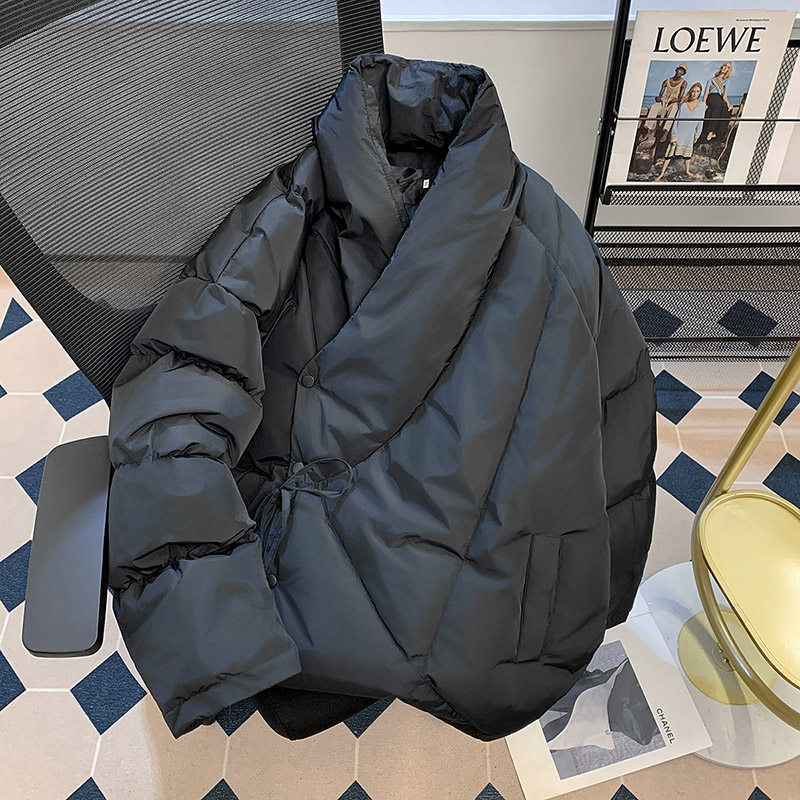 设计感复古斜门襟棉服外套男生小众痞帅冬季加厚面包服宽松棉袄子