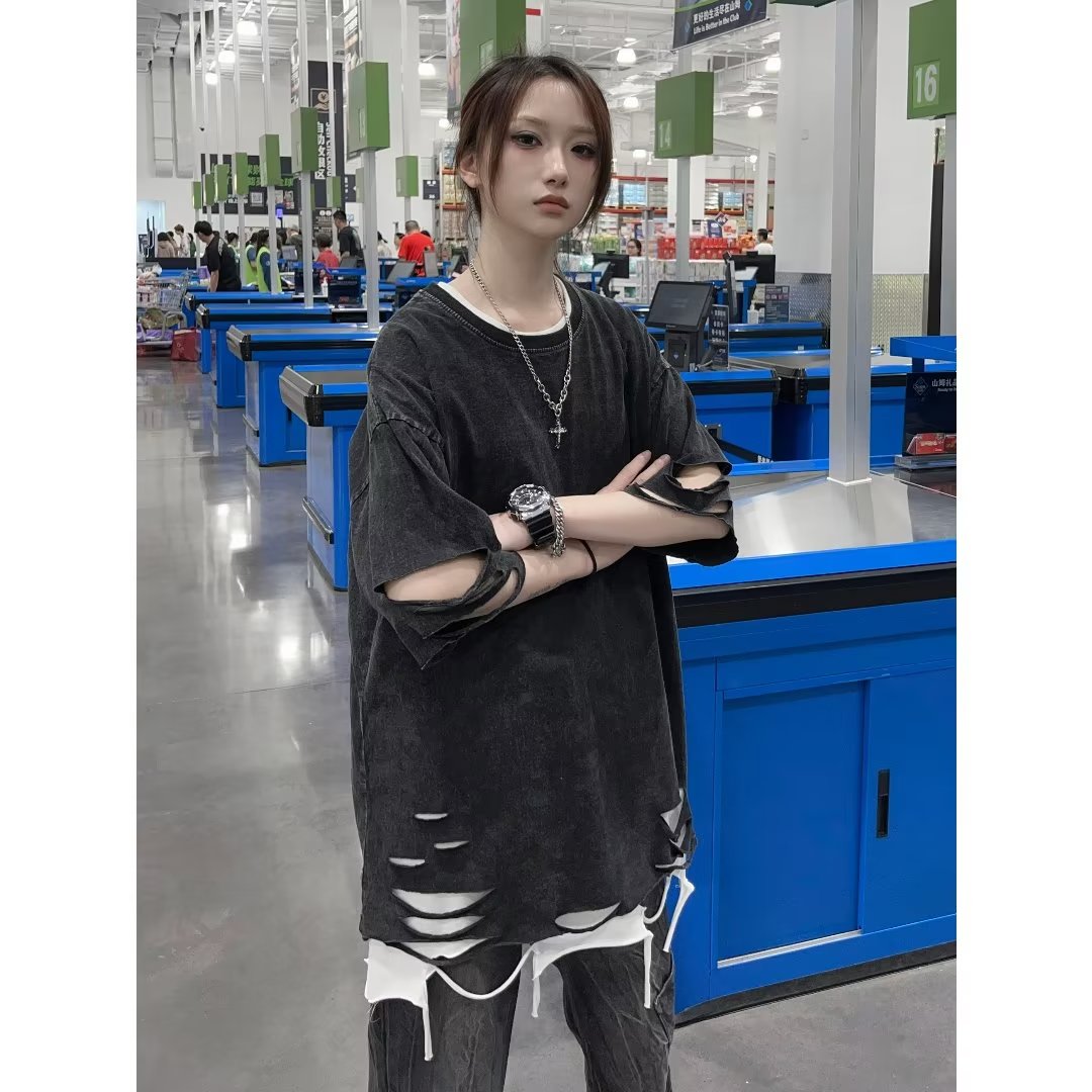 暗黑系水洗纯棉t恤男女