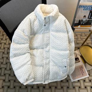 保暖羊羔绒加厚纹理感面包服男女款 立领御寒保暖羽绒棉服外套 冬季