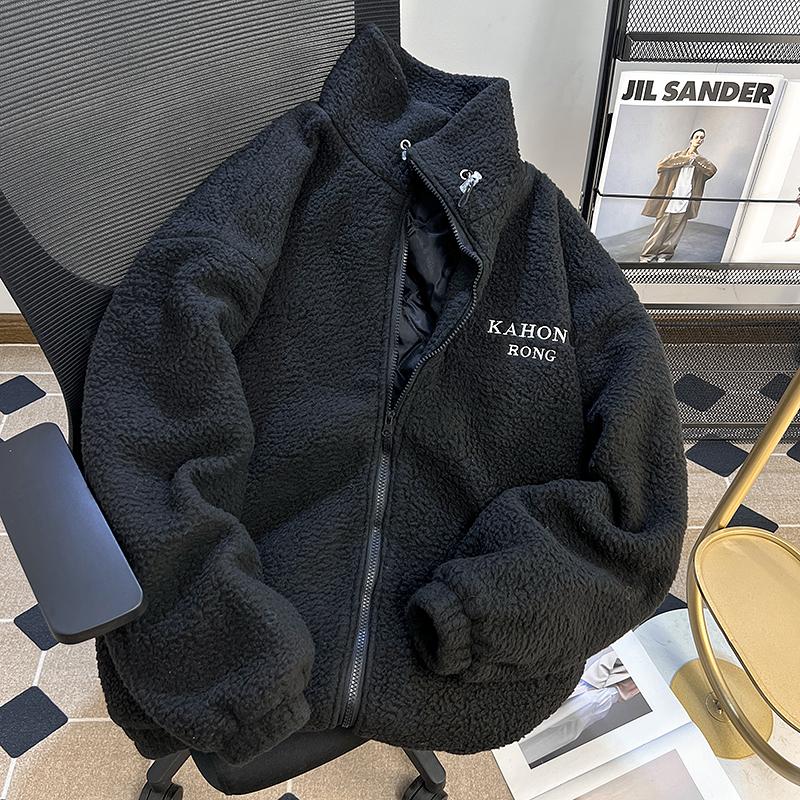 2025年冬季立领羊羔绒棉衣夹克外套男女加绒加厚百搭宽松纯色棉袄