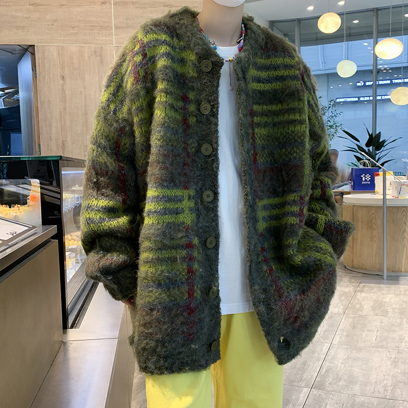 撞色高级垂感开衫毛衣