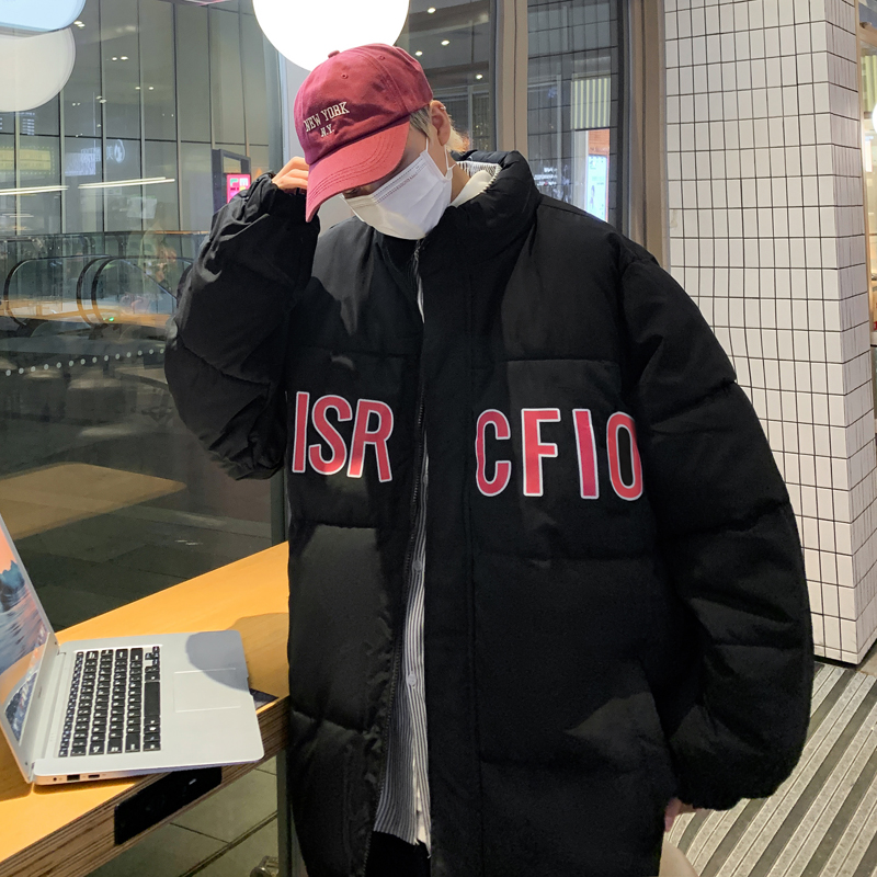 冬季美式立领羽绒棉服男2025宽松棉衣加厚面包服加厚字母印花棉袄