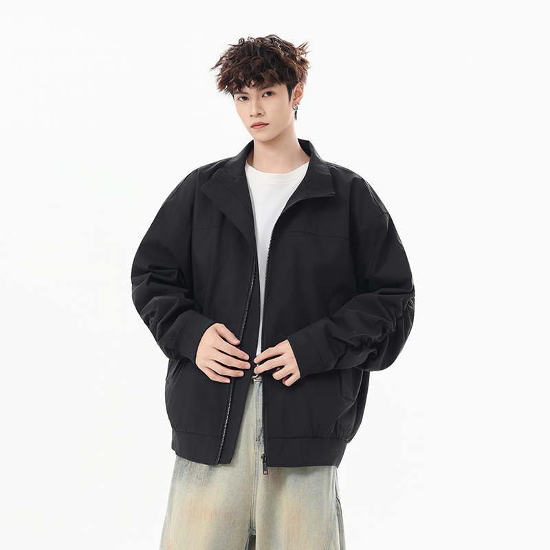 美式短款立领飞行冲锋衣夹克外套男款廊形防水拉链工装棒球机车服
