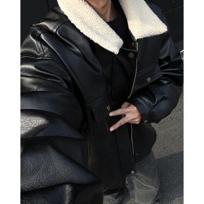 冬装加厚皮毛一体羊羔绒棉衣外套男款高级感cleanfit翻领皮衣棉服