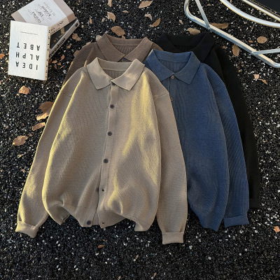 cleanfit灰色纽扣开衫毛衣男款冬季外穿休闲翻领针织衫保暖毛线衫