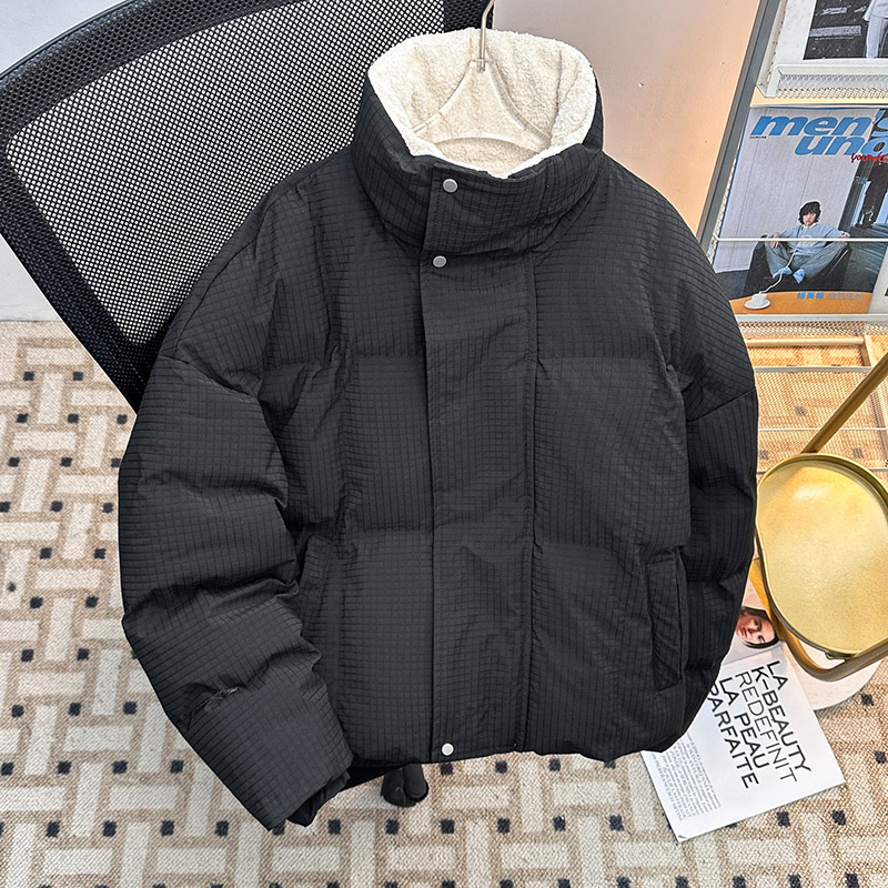 短款羊羔毛羽绒棉衣外套男士2025冬季面包服加厚工装立领加绒棉服