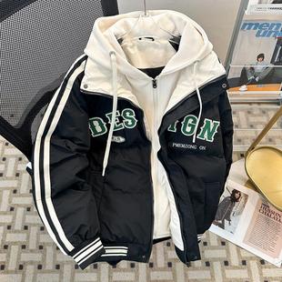 刺绣加厚夹棉衣外套保暖棉袄潮 冬季 连帽假两件短款 羽绒棉服男女款