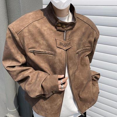 美式短款垫肩机车服立领皮衣外套男装高级感pu皮夹克飞行员上衣服