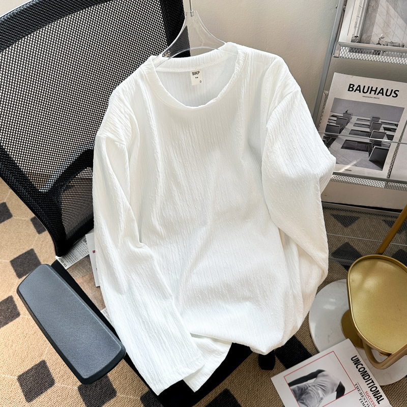 薄款长袖垫肩褶皱T恤衫