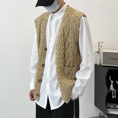 V领麻花针织衫背心宽松个性