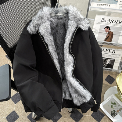 美式哈灵顿座山雕夹克羊羔绒棉服男款冬季加厚防寒保暖毛领棉袄子