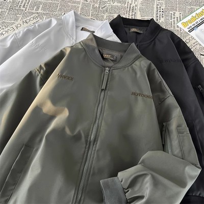 字母刺绣机车飞行员夹克