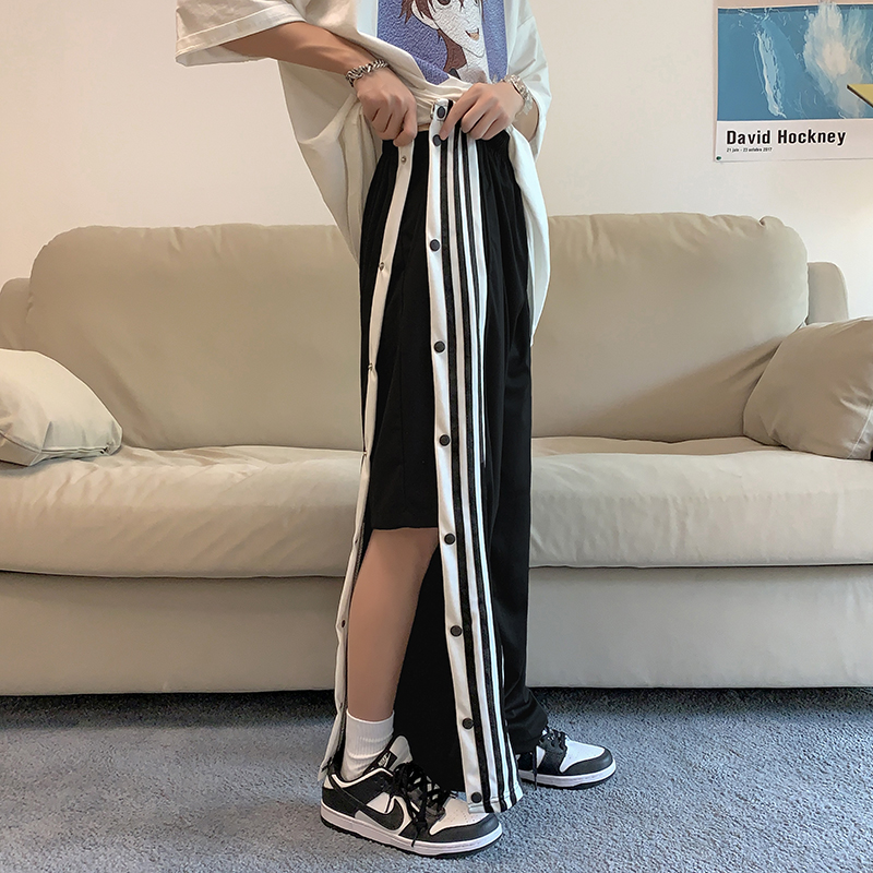 侧边全开潮流篮球九分三杠排扣裤