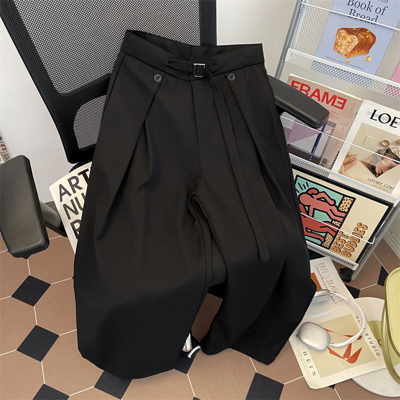 高级垂感褶皱立体设计小西裤男款显瘦直筒廓形休闲阔腿小众西装裤