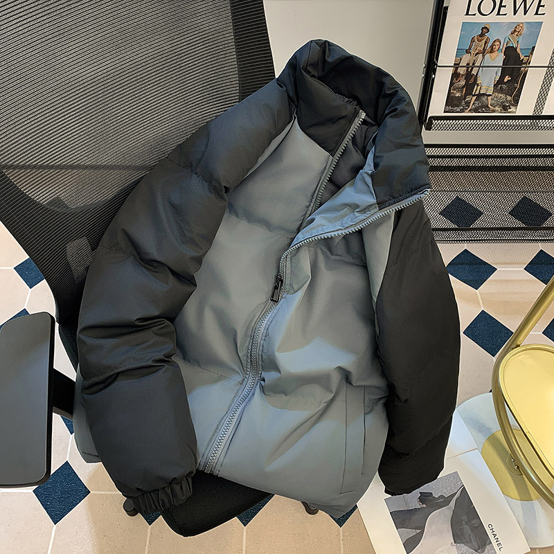 撞色立领羽绒棉衣男士冬季2025新款美式棉服宽松加厚保暖防寒棉袄