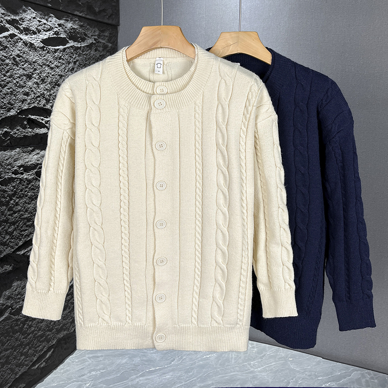 假两件麻花针织衫线衣男生冬季2025新款圆领纽扣保暖软糯毛衣内搭