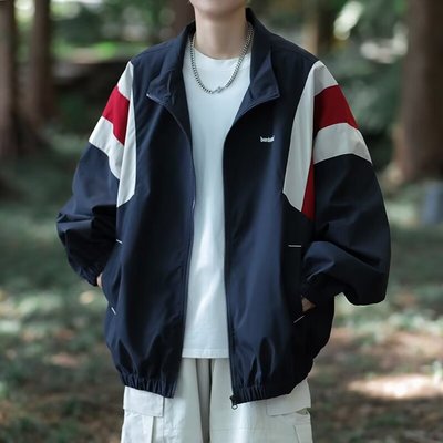春秋款户外拼色立领冲锋衣外套男款机能风登山服宽松工装夹克上衣