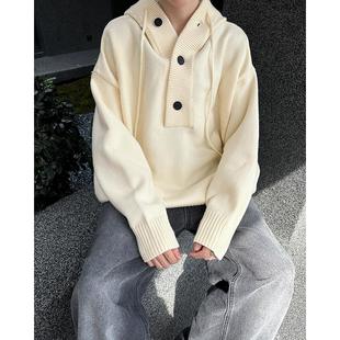 保暖情侣毛绒软糯针织帽衫 2025新款 外套 连帽纽扣纯色毛衣男士 冬装