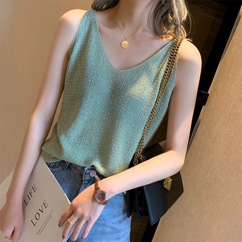 Весенняя летняя зеленая майка топ без рукавов, 2023 года, в корейском стиле, свободный крой