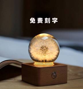 蒲公英触摸夜灯水晶球蝴蝶兰玫瑰樱鲜花向日葵铃兰音乐盒音箱摆件