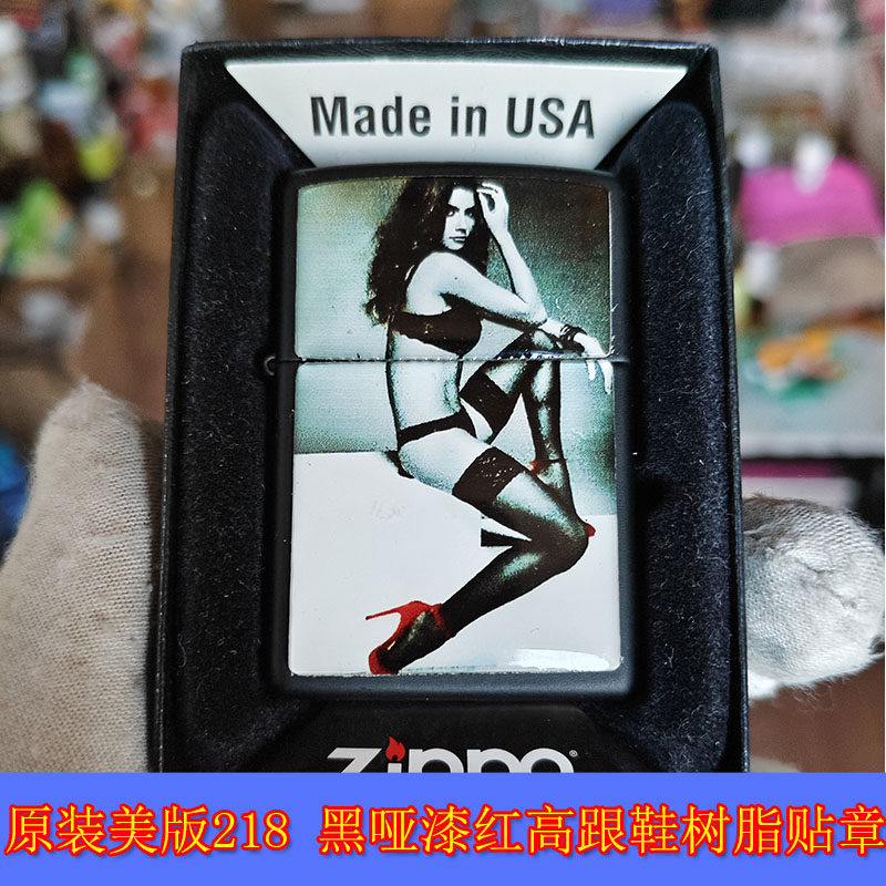 全新原装正品Zippo芝宝218黑哑漆红色高跟鞋美女树脂贴章男打火机