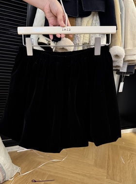 IMIZ黑色丝绒半身裙女防走光2025冬新款韩版时尚百搭松紧腰显瘦潮