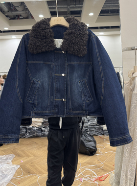 韩系深蓝牛仔羽绒服外套女2025冬大毛领翻领款加厚保暖外套258G03