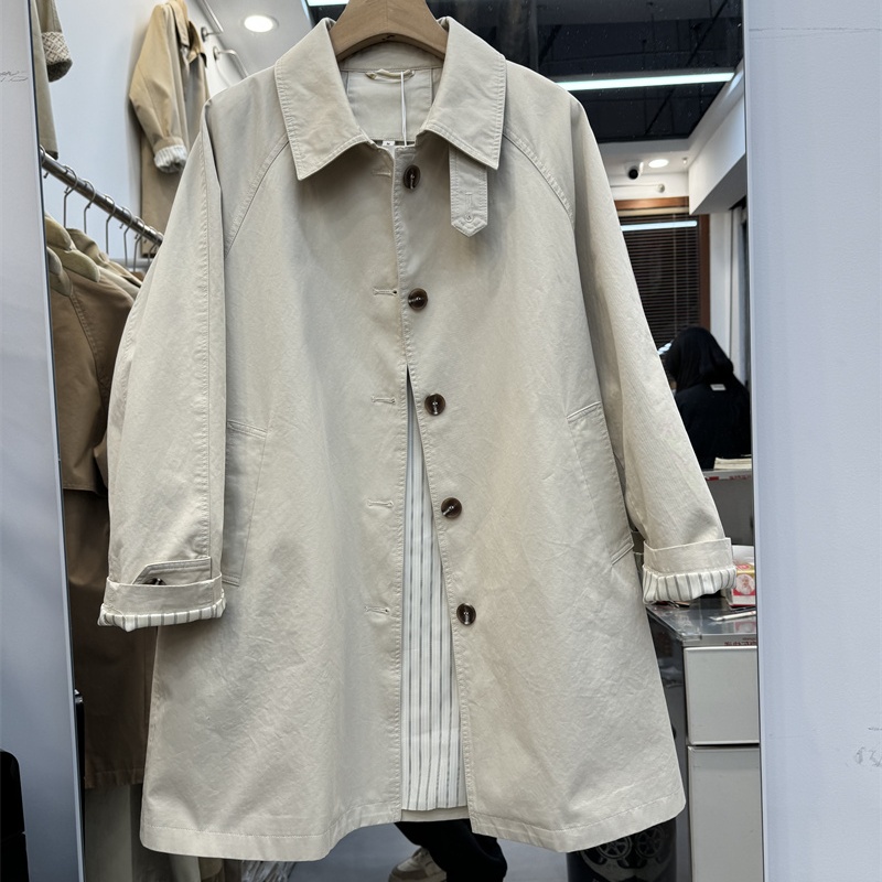 复古女款工装风衣外套女2025春季新款宽松显瘦单排扣中长款上衣潮
