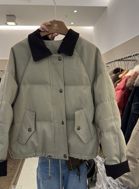 BUFAN翻领拼接灯芯绒羽绒服女2025年冬季短款保暖外套高级感显瘦