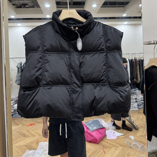 韩系设计感羽绒马甲女2025冬立领拉链无袖 背心压格马夹女8F