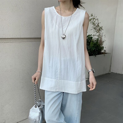 韩系简约无袖亚麻衬衫女2026夏季新款显瘦百搭休闲上衣极简风2101